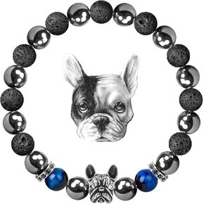 Karseer Crystal Bracelet, Magnetic Natural Stone Beaded Bracelet Anxiety Relief Elastic Bracelet with French Bulldog Design for Thanksgiving, Christmas, Valentine's Day, Birthday and Anniversary