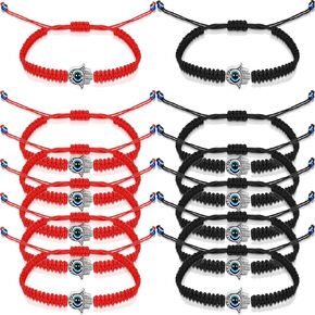 Hicarer 12 Pieces Evil Eye Braided Bracelets Adjustable Kabbalah Bracelets Handmade Braided Cord Protection Bracelets Lucky Friendship Bracelets