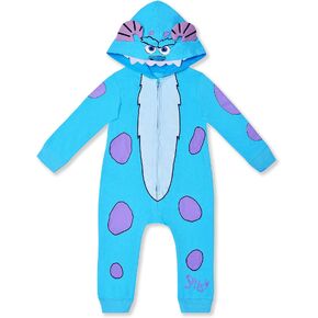 Disney Monsters Inc Boys’ Costume Zip Up Hooded Coverall for Newborn, Infant and Toddler – Blue or Green