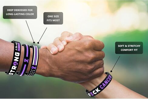 Giftphoria Purple Awareness Ribbon Cancer Bracelets, Mega Assortment (12-pack) - Pancreatic Cancer Awareness Products, Cancer Survivor Wristbands in Bulk - Wholesale Variety Pack of 12 Purple Cancer Ribbon Wristbands for Men Women in Kuwait