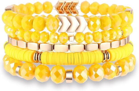 ANGLESJELL Beaded Stretch Bracelets for Women Multilayered Colorful Crystal Heishi Bead Bracelets Boho Stackable Strand Bracelet Set Summer Beach Surfer Bracelet Gifts in Kuwait
