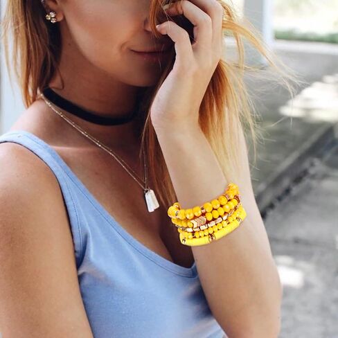 ANGLESJELL Beaded Stretch Bracelets for Women Multilayered Colorful Crystal Heishi Bead Bracelets Boho Stackable Strand Bracelet Set Summer Beach Surfer Bracelet Gifts in Kuwait