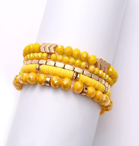 ANGLESJELL Beaded Stretch Bracelets for Women Multilayered Colorful Crystal Heishi Bead Bracelets Boho Stackable Strand Bracelet Set Summer Beach Surfer Bracelet Gifts in Kuwait