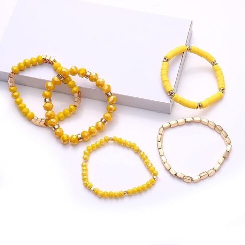 ANGLESJELL Beaded Stretch Bracelets for Women Multilayered Colorful Crystal Heishi Bead Bracelets Boho Stackable Strand Bracelet Set Summer Beach Surfer Bracelet Gifts in Kuwait