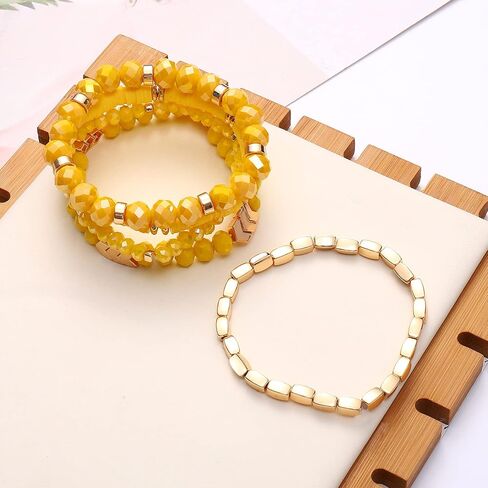 ANGLESJELL Beaded Stretch Bracelets for Women Multilayered Colorful Crystal Heishi Bead Bracelets Boho Stackable Strand Bracelet Set Summer Beach Surfer Bracelet Gifts in Kuwait