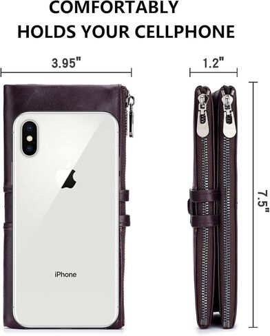 Roulens Wallet for Women RFID Blocking Genuine Leather Card Holder Zipper Coin Purse Clutch Wallet in Kuwait