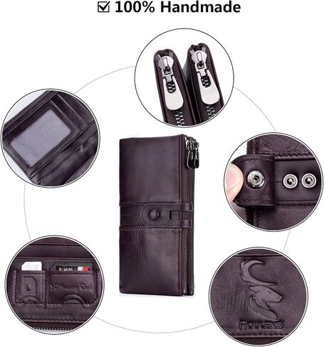 Roulens Wallet for Women RFID Blocking Genuine Leather Card Holder Zipper Coin Purse Clutch Wallet in Kuwait
