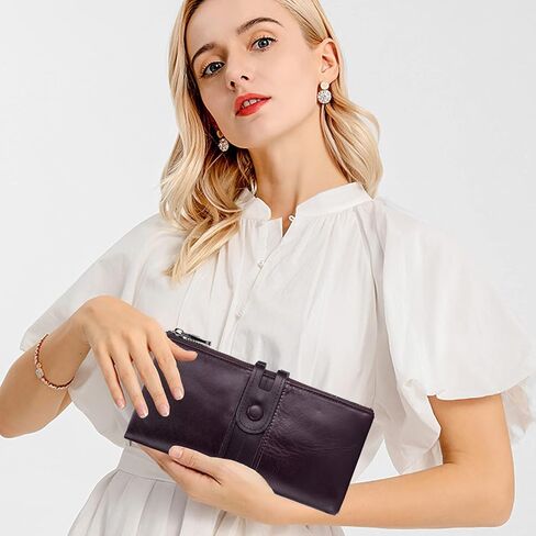 Roulens Wallet for Women RFID Blocking Genuine Leather Card Holder Zipper Coin Purse Clutch Wallet in Kuwait