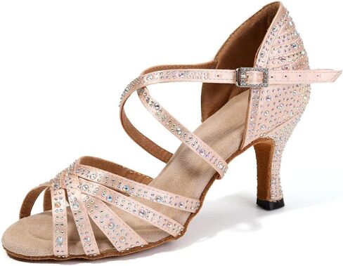 SWDZM المرأة أحذية الرقص اللاتينية حجر الراين قاعة الرقص السالسا تشاتشا الأداء المهني ممارسة أحذية رقص، نموذج جديد YCL377 in Kuwait