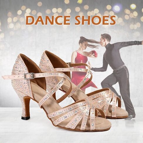 SWDZM المرأة أحذية الرقص اللاتينية حجر الراين قاعة الرقص السالسا تشاتشا الأداء المهني ممارسة أحذية رقص، نموذج جديد YCL377 in Kuwait