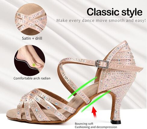 SWDZM المرأة أحذية الرقص اللاتينية حجر الراين قاعة الرقص السالسا تشاتشا الأداء المهني ممارسة أحذية رقص، نموذج جديد YCL377 in Kuwait