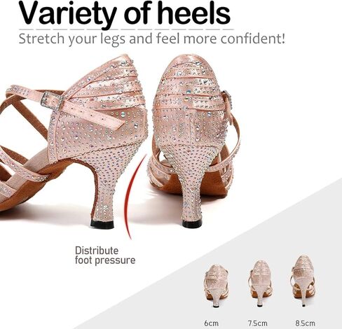 SWDZM المرأة أحذية الرقص اللاتينية حجر الراين قاعة الرقص السالسا تشاتشا الأداء المهني ممارسة أحذية رقص، نموذج جديد YCL377 in Kuwait
