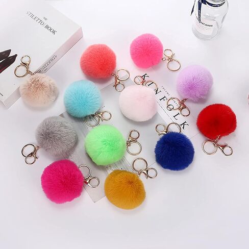 WUWEOT 30 Pack Pom Poms Keychains, 3.1'' Faux Rabbit Fur Ball Pompoms Keyring for Girls Women Car Key Hats Shoes Bags Accessories (30 colors) in Saudi Arabia