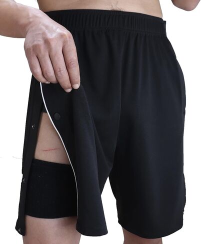 Tear Away Shorts for Men Post Surgery Shorts Snap Knee Leg Hip Surgical Recovery Short Pants Leg Side Open Shorts in Kuwait
