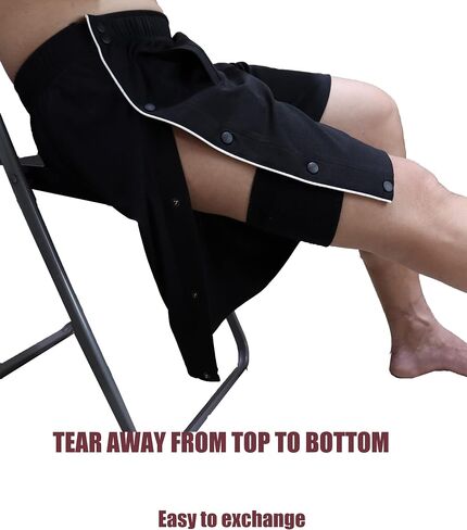 Tear Away Shorts for Men Post Surgery Shorts Snap Knee Leg Hip Surgical Recovery Short Pants Leg Side Open Shorts in Kuwait