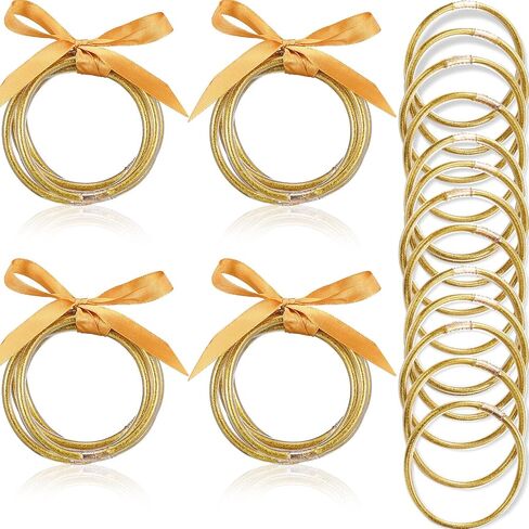 Kigeli 20 Pcs Glitter Jelly Bangles Bracelets Set for Buddha Girl, Glitter Filled Jelly Gold Buddha Bracelets for Summer Women Birthday, Mother's Day, Bridal Wedding Party in Saudi Arabia