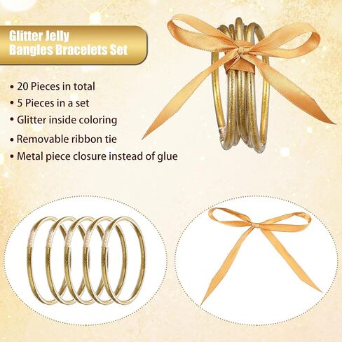 Kigeli 20 Pcs Glitter Jelly Bangles Bracelets Set for Buddha Girl, Glitter Filled Jelly Gold Buddha Bracelets for Summer Women Birthday, Mother's Day, Bridal Wedding Party in Saudi Arabia