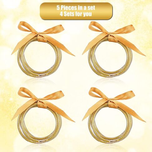 Kigeli 20 Pcs Glitter Jelly Bangles Bracelets Set for Buddha Girl, Glitter Filled Jelly Gold Buddha Bracelets for Summer Women Birthday, Mother's Day, Bridal Wedding Party in Saudi Arabia