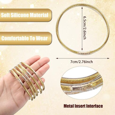 Kigeli 20 Pcs Glitter Jelly Bangles Bracelets Set for Buddha Girl, Glitter Filled Jelly Gold Buddha Bracelets for Summer Women Birthday, Mother's Day, Bridal Wedding Party in Saudi Arabia