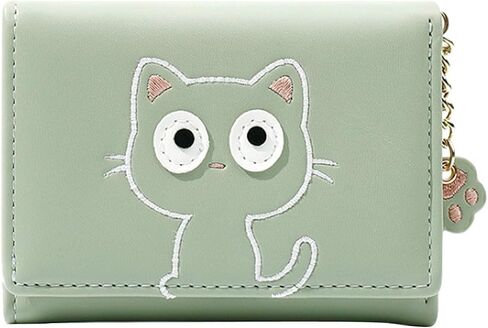 Cute Cat Girls Wallet for Teens Kids Women Slim Tri-Fold Wallet Purse Card Holder Organizer With Paw Pendant in Kuwait
