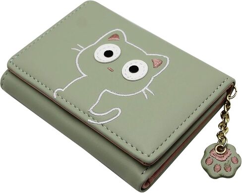 Cute Cat Girls Wallet for Teens Kids Women Slim Tri-Fold Wallet Purse Card Holder Organizer With Paw Pendant in Kuwait