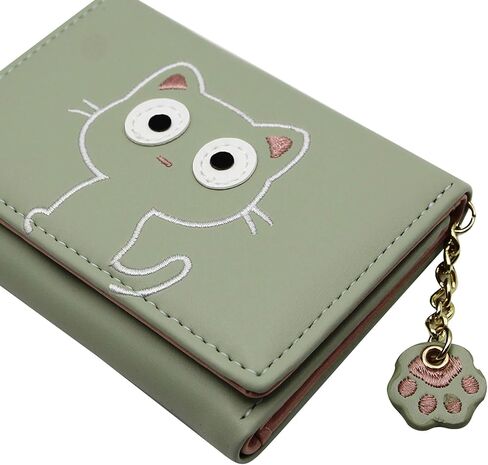 Cute Cat Girls Wallet for Teens Kids Women Slim Tri-Fold Wallet Purse Card Holder Organizer With Paw Pendant in Kuwait