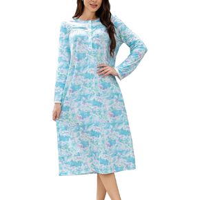 Lesserwing Long Sleeve Nightgowns for Women Soft Cotton Sleepwear Full Length Comfy Loungewear with Pockets in Saudi Arabia