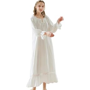 LAPAYA Women's Victorian Cotton Nightgown Lace Trim Vintage Sleepwear Long Sleeve Sleepshirts in Saudi Arabia