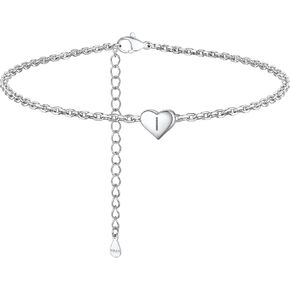 ChainsProMax Solid Silver Heart Initial Bracelet With S925 Stamp, Adjusted in Size (6.3-8.3"), Delicate Friendship Gift for Lady-Send Gift Box