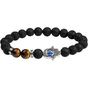 MILAKOO 7 Chakra Lava Stone Bracelet Stretch Beads Evil Eye Healing Jewelry for Women