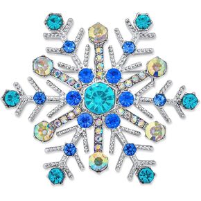 Winter Aqua Ice Blue Teal Crystal Large Frozen Winter Holiday Party CZ Pave Cubic Zirconia Scarf Christmas Statement Snowflake Brooch Pin For Women Silver Plated Brass