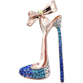 Reizteko Crystal High Heels Shoes Brooch Pins Jewelry Gift For Women Men (Silver-Toned White)
