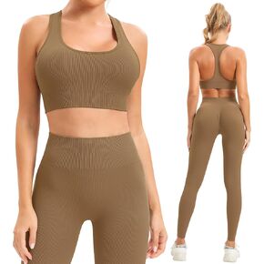 SPICE UNION 2 Piece Women's Workout Sets Ribbed Seamless Gym Yoga Outfits Biker Active Tracksuit in Kuwait
