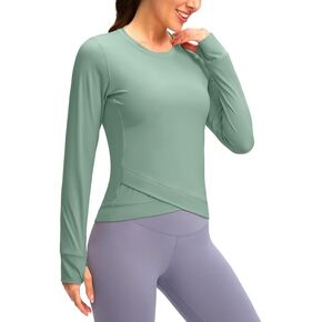 SANTINY Women's Long Sleeve Workout Tops Athletic Compression Shirts Cross Hem Running Gym Yoga Shirt with Thumb Hole