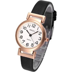 Top Plaza Womens Ladies Classic Simple Leather Analog Wrist Watch Rose Gold Case Arabic Numerals Casual Dress Quartz Watches,Small Dial
