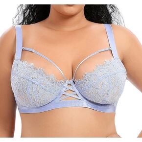 ANGABRIEL Women's Minimizer Eyelash Lace Plus Size Full Figure Non-Padded Underwire Unlined Bra(38C-44K