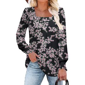 قمصان RUBZOOF بأكمام طويلة للنساء ورقبة مربعة وأكمام منتفخة أمامية كاجوال للخريف in Kuwait