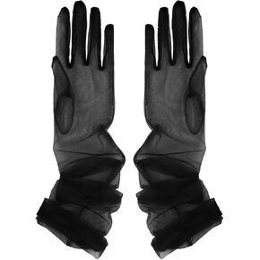 Howriis Women's Long Tulle Wedding Bridal Gloves Solid Color Elbow Length 27" Sheer Gloves
