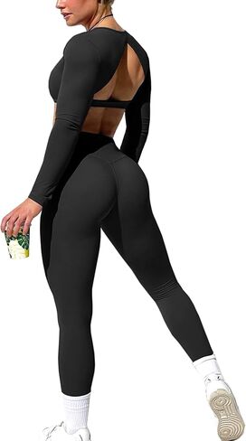 OZICERD 2 قطعة تجريب مجموعات للنساء الصالة الرياضية مجموعة طويلة الأكمام المحاصيل طماق قطعتين مطابقة تجريب وتتسابق اليوغا مجموعات in Kuwait