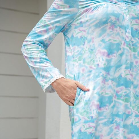 Lesserwing Long Sleeve Nightgowns for Women Soft Cotton Sleepwear Full Length Comfy Loungewear with Pockets in Saudi Arabia