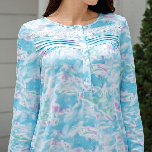 Lesserwing Long Sleeve Nightgowns for Women Soft Cotton Sleepwear Full Length Comfy Loungewear with Pockets in Saudi Arabia