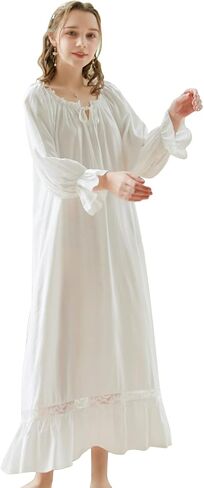 LAPAYA Women's Victorian Cotton Nightgown Lace Trim Vintage Sleepwear Long Sleeve Sleepshirts in Kuwait