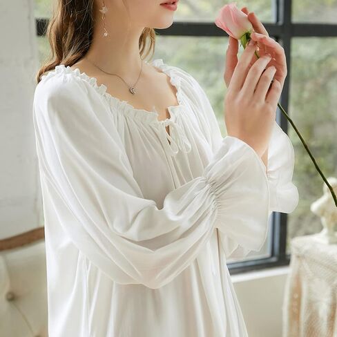 LAPAYA Women's Victorian Cotton Nightgown Lace Trim Vintage Sleepwear Long Sleeve Sleepshirts in Kuwait