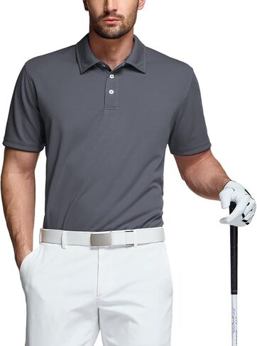 قمصان بولو بأكمام قصيرة للرجال من TSLA، قمصان جولف ذات مقاس عادي وسريع الجفاف، قمصان علوية صلبة ذات أداء رياضي Dri Flex Tech in Kuwait
