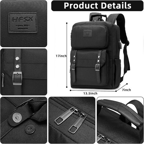 HFSX Laptop Backpack Women Men College Backpacks Bookbag Vintage Backpack Book Bag Fashion Back Pack Anti Theft Travel Backpacks with Charging Port fit 15.6 Inch Laptop Black in Saudi Arabia