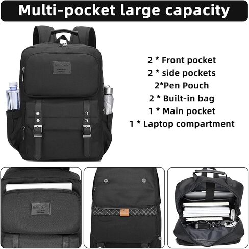HFSX Laptop Backpack Women Men College Backpacks Bookbag Vintage Backpack Book Bag Fashion Back Pack Anti Theft Travel Backpacks with Charging Port fit 15.6 Inch Laptop Black in Saudi Arabia