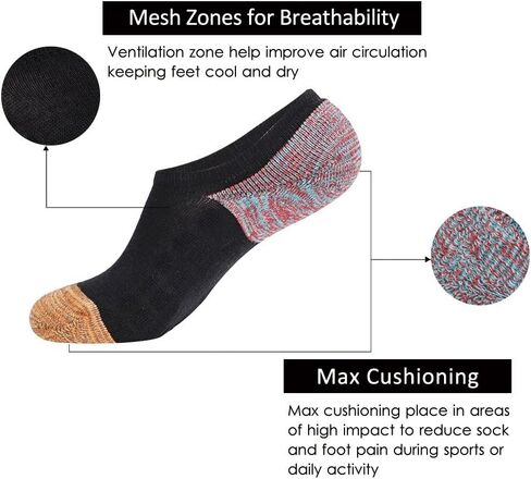 JOYNÉE Men's 6 Pack Casual Cushion Anti-Slid Cotton No Show Socks with Silicone in Kuwait