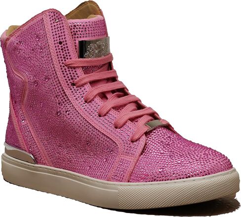 Enzo Romeo Men's Fashion High Top Crystal Shimmer Rhinestone Blink Flat Sneakers Shoes in Kuwait