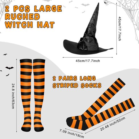 Handepo 2 Sets Halloween Witch Costume Include 2 Pair Thigh High Socks Striped Knee Socks 2 Pcs Halloween Witch Hats Large Ruched Halloween Costume Accessory for Women Party Supplies in Saudi Arabia