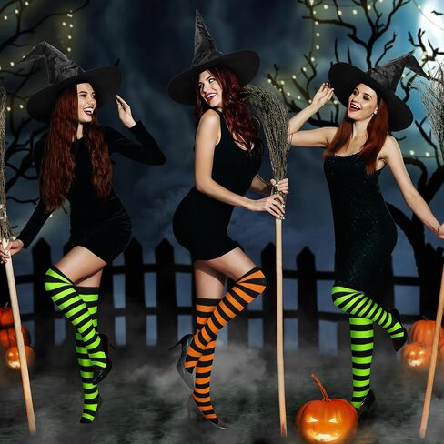 Handepo 2 Sets Halloween Witch Costume Include 2 Pair Thigh High Socks Striped Knee Socks 2 Pcs Halloween Witch Hats Large Ruched Halloween Costume Accessory for Women Party Supplies in Saudi Arabia